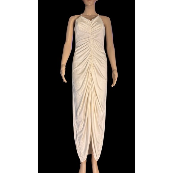 VTG 70s Woolite Maxi Dress White Pleated Asymmetrical Dress Cottagecore Marylin - Picture 14 of 16